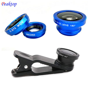 Fisheye Wide Angle Micro Lenses 3 in 1 Universal Mobile Phone Lens Camera For Samsung Galaxy S8 S7 S6 Edge Note 5 J7 J5 A7 A5 A3