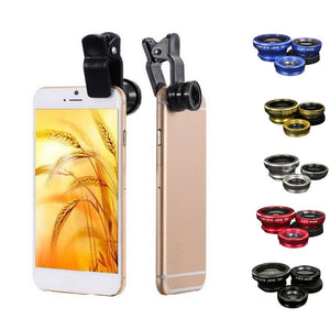 3 in 1 Mobile Phone Lenses Fish Eye Wide Angle Macro Camera Lens Set Universal Clip Photo Accessory