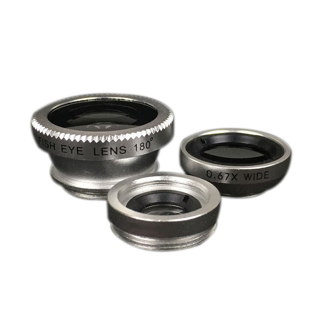 3 in 1 Mobile Phone Lenses Fish Eye Wide Angle Macro Camera Lens Set Universal Clip Photo Accessory
