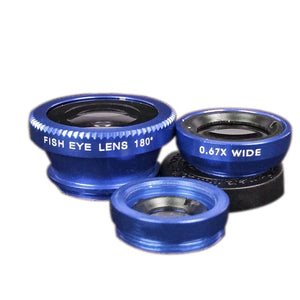 3 in 1 Mobile Phone Lenses Fish Eye Wide Angle Macro Camera Lens Set Universal Clip Photo Accessory