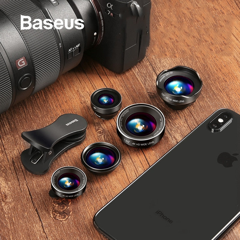 Baseus Phone Lenses Fish Eye Lens +Wide Angle +15X Macro Camera Lens for iPhone X XS Samsung Xiaomi Huawei Zoom Lens Selfie Lens