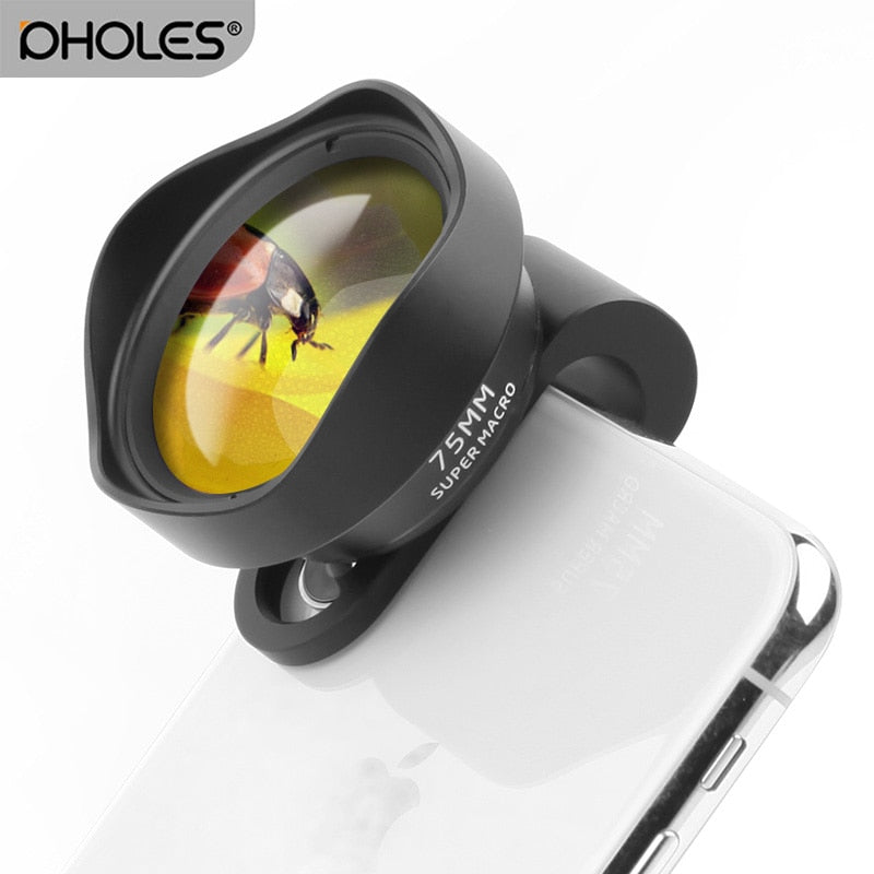 Pholes 75MM Mobile Macro Lens Phone Camera Macro Lenses for iPhone Xs Max XR X 8 7 Samsung S9 S8 S7 Piexl Clip On 4K HD Lens