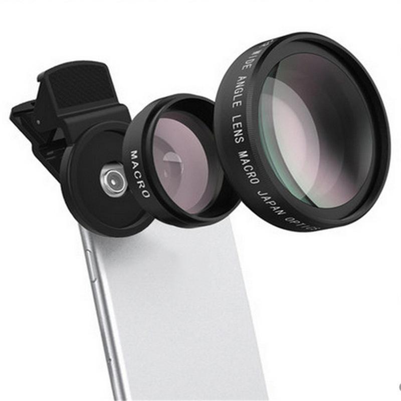 New Mobile Phone Lens Clip Universal Clip Professional 37MM 0.45X 49UV Super Wide Angle And Macro T2- In-1 Phone Lenses
