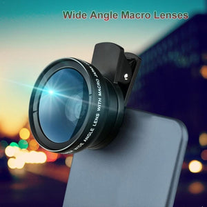 New Mobile Phone Lens Clip Universal Clip Professional 37MM 0.45X 49UV Super Wide Angle And Macro T2- In-1 Phone Lenses